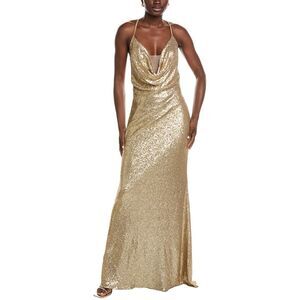 Rene Ruiz Womens  Draped Cowl Neckline Gown, Brown